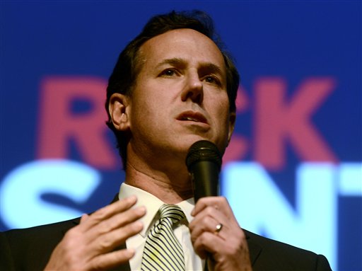 Former Pennsylvania Sen. Rick Santorum speaks during a rally in Colorado Springs, Colo., Wednesday, Feb. 1, 2012. (AP Photo/Bryan Oller)