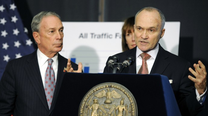 FILE - In this Dec. 29, 2011 file photo, New York City Police Commissioner Ray Kelly speaks at a news conference with New York Mayor Michael Bloomberg, in Brooklyn, N.Y. A secret New York Police Department program to spy on Muslim businesses, infiltrate mosques and monitor Muslim students on college campuses has ignited a debate over how to strike a balance between civil liberties and national security. The NYPD has vigorously defended the tactics, calling them legal and necessary. (AP Photo/Henny Ray Abrams, File)