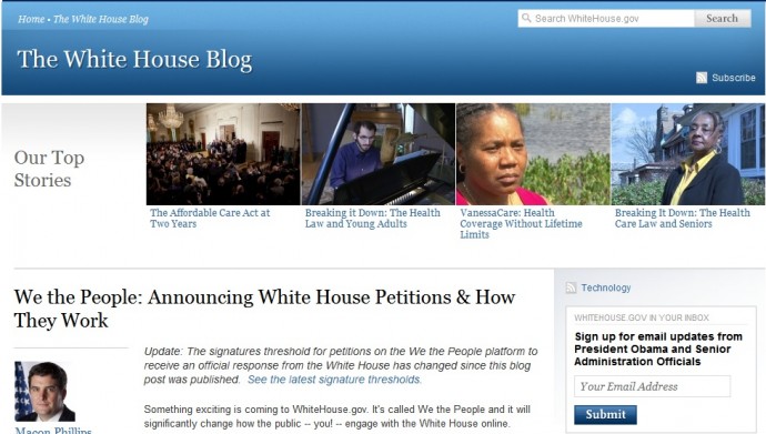 A screenshot from from the White house "We the People" petition webpage.