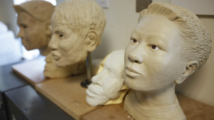 FILE - This June 24, 2009 file photo shows age progression sculptures at the National Center for Missing and Exploited Children in Alexandria, Va. Child-pornography offenders are now the focus of an intense debate within the legal community as to whether the federal sentences they face have become, in many cases, too severe. On one side of the debate, many federal judges and public defenders say repeated moves by Congress to toughen the penalties over the past 25 years have badly skewed the guidelines, to the point where offenders who possess and distribute child pornography can go to prison for longer than those who actually rape or sexually abuse a child. On the other hand, some prosecutors and members of Congress, as well as advocates for sexual-abuse victims, oppose any push for more leniency. (AP Photo/Jacquelyn Martin)