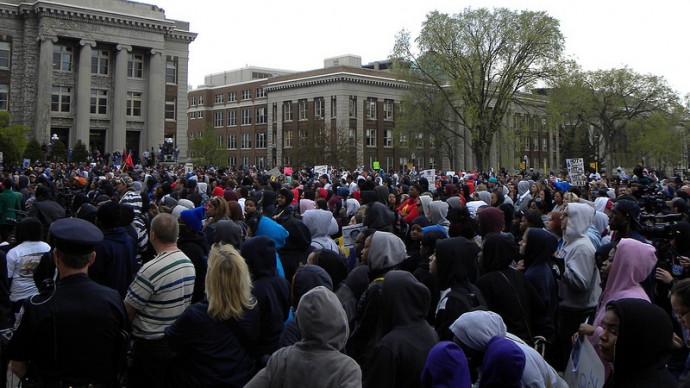 Thousands gathered at the University of Minnesota to call for legal action in response to the death of Trayvon Martin March 29. A Michigan teacher was recently fired for encouraging her students to take action relating to the case. (Photo by Fibonacci Blue)