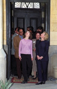 First Lady, Hillary Clinton and her daughter Chelsea visiting Ben Ezra Synagogue with Carmen Weinstein, the current President of Egypt's Jewish Community, in March 1999. (Photo by Norbert Schiller)