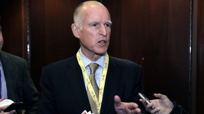 FILE - In this Feb. 26, 2012 file photo, California Gov. Jerry Brown speaks with reporters during the National Governors Association winter meeting in Washington. Governors from Brown to Republican Louisiana Gov. Bobby Jindal face intense opposition from labor groups, workers and even traditional political allies as they try to change pension rules.  (AP Photo/Jose Luis Magana, File)
