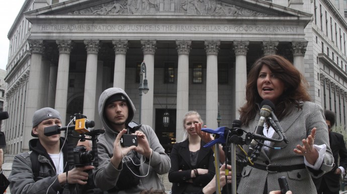Author and political consultant Naomi Wolf speaks to reporters during a news conference, Thursday, March 29, 2012 in New York.  Federal Judge Katherine Forrest says she is "extremely skeptical" that a lawsuit can succeed in striking down a law giving the government wide powers to regulate the detention, interrogation and prosecution of suspected terrorists.(AP Photo/Mary Altaffer)