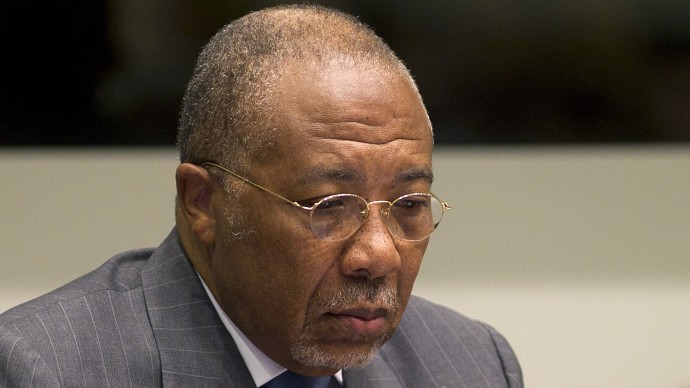 Former Liberian President Charles Taylor waits for the start of his sentencing hearing in Leidschendam, near The Hague, Netherlands, Wednesday May 16, 2012. (AP Photo/Evert-Jan Daniels, Pool)