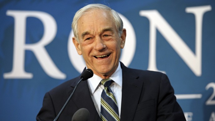 Republican presidential candidate Rep. Ron Paul, R-Texas, appears at a town hall meeting in College Park, Md., Wednesday, March 28, 2012. (AP Photo/Cliff Owen)