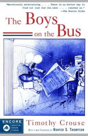 This is the front cover art for the book The Boys on the Bus written by Timothy Crouse. The book cover art copyright is believed to belong to the publisher or the cover artist.