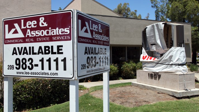 A commercial lot is available for rent Tuesday, June 26, 2012, in Stockton, Calif. (AP Photo/Ben Margot)