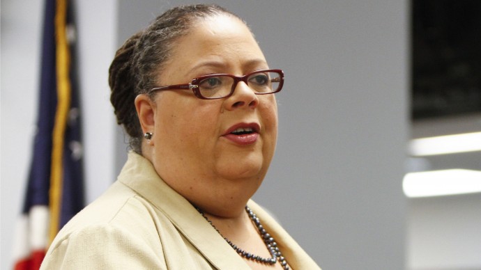 In this Aug. 22, 2012 photo, Chicago Teachers Union President Karen Lewis speaks at a Chicago Board of Education meeting in Chicago. (AP Photo/Sitthixay Ditthavong)