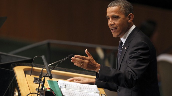 President Barack Obama addresses the 67th session of the United Nations General Assembly at U.N. headquarters Tuesday, Sept. 25, 2012.  (AP Photo/Mary Altaffer)