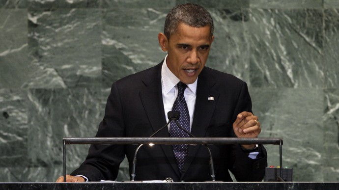 President Barack Obama addresses the 67th session of the United Nations General Assembly, Tuesday, Sept. 25, 2012. (AP Photo/Richard Drew)
