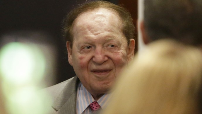 Casino owner Sheldon Adelson attends a campaign fundrasing event with Republican presidential candidate and former Massachusetts Gov. Mitt Romney at Red Rock Hotel and Casino in Las Vegas, Friday, Sept. 21, 2012. (AP Photo/Charles Dharapak)