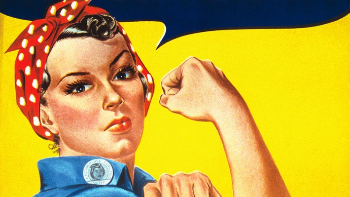 "We Can Do It!" poster for Westinghouse, closely associated with Rosie the Riveter, although not a depiction of the cultural icon itself. Pictured Geraldine Doyle (1924-2010), at age 17. (Photo by J. Howard Miller)