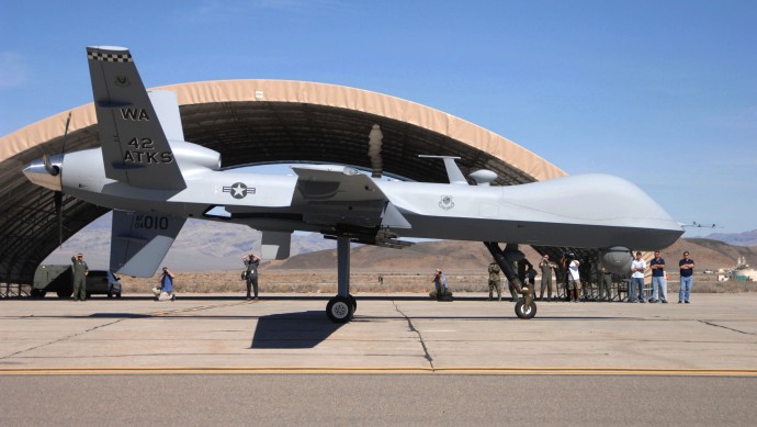 In this image released by the Department of Defense, An MQ-9 Reaper unmanned aerial vehicle from the 42nd Attack Squadron taxis into Creech Air Force Base, Nev., March 13, 2007. (AP Photo/U.S. Air  Force, Senior Airman Larry E. Reid Jr.)