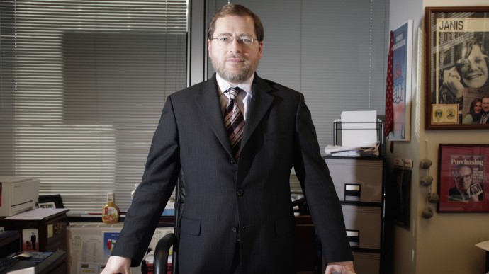 Conservative activist Grover Norquist, President of Americans for Tax Reform, stands in his office in Washington Thursday, Jan. 26, 2006. (AP Photo/Yuri Gripas)