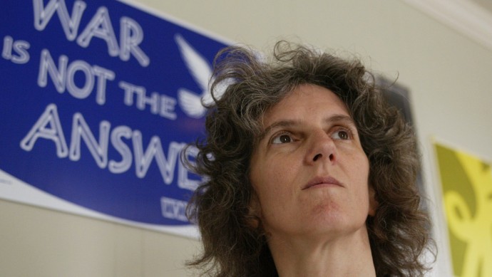 Priscilla Adams is shown in her Camden, N.J., office Wednesday, July 23, 2003. Adams, 50, a longtime peace and justice organizer for her Quaker religion, finds herself at the center of a second court battle with the Internal Revenue Service. She has refused to pay at least some of her federal taxes since 1974. (AP Photo/Joe Kaczmarek)