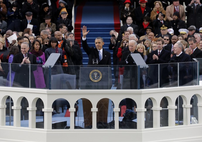 In this Jan. 21, 2013, photo, President Barack Obama waves to crowd after his inaugural speech at the ceremonial swearing-in on the West Front of the U.S. Capitol during the 57th Presidential Inauguration in Washington. (AP Photo/Scott Andrews, Pool)