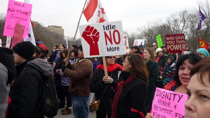 An Idle No More protest is shown in this photo taken on Dec. 19, 2012. (Photo by Mary Kosta via Flikr)
